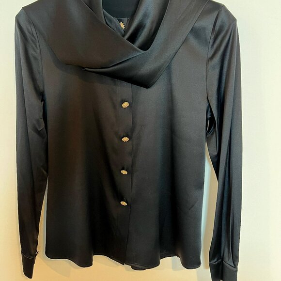Silk fancy black blouse size S. New - Picture 1 of 6